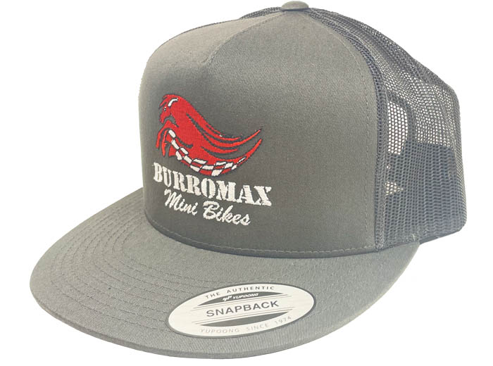 Burromax Hat, Trucker Snap Back Cap, Flat Brim, Gray, One Size (Part #99501)