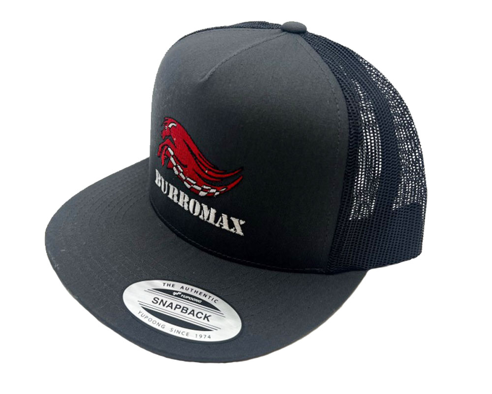 Burromax Hat, Trucker Snap Back Cap, Flat Brim, Charcoal, One Size (Part #99503)