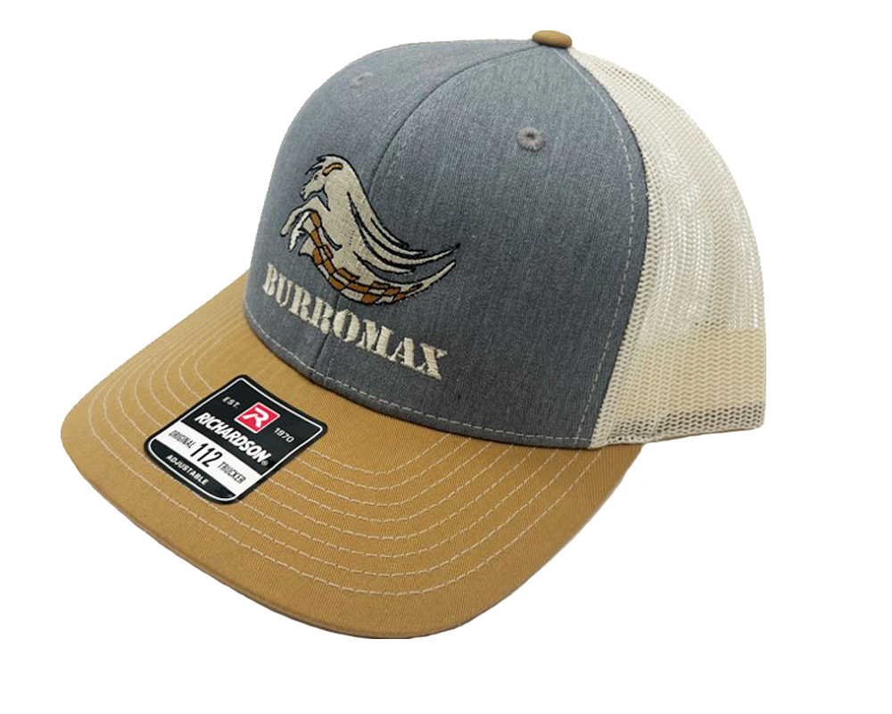 Burromax Hat, Trucker Snap Back Cap, Curved Brim, Gray Birch Amber, One Size (Part #99505)