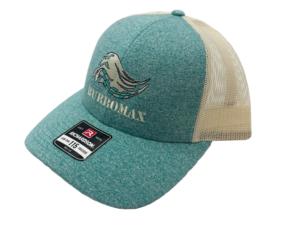 Burromax Hat, Trucker Snap Back Cap, Curved Brim, Green Teal Heather Birch, One Size (Part #99506)