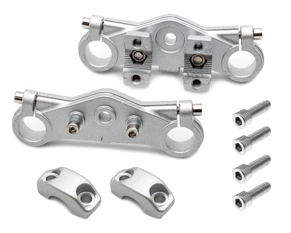 Fork Clamp Assembly, Complete Set, Includes Upper, Lower, Handlebar Clamps and Hardware, Silver (Part #10033) Fits TT250