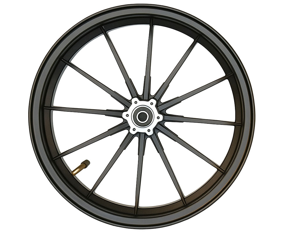Wheel Assembly, Rear, 12x2.5 Radial 12 Spoke, Black (Part #10068) Fits XRA, XRB, HRH, HRS with Extended Swing Arms