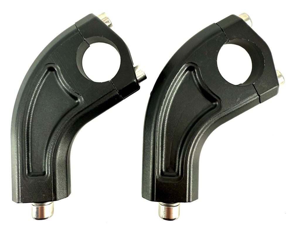 Handlebar Clamp Set, 1 Bolt Mounting Lowers CNC 6061-T6, 28.6mm Bar, 95mm Tall, Forward Offset, Black (Part #10278) Fits TT1600 Triple Trees