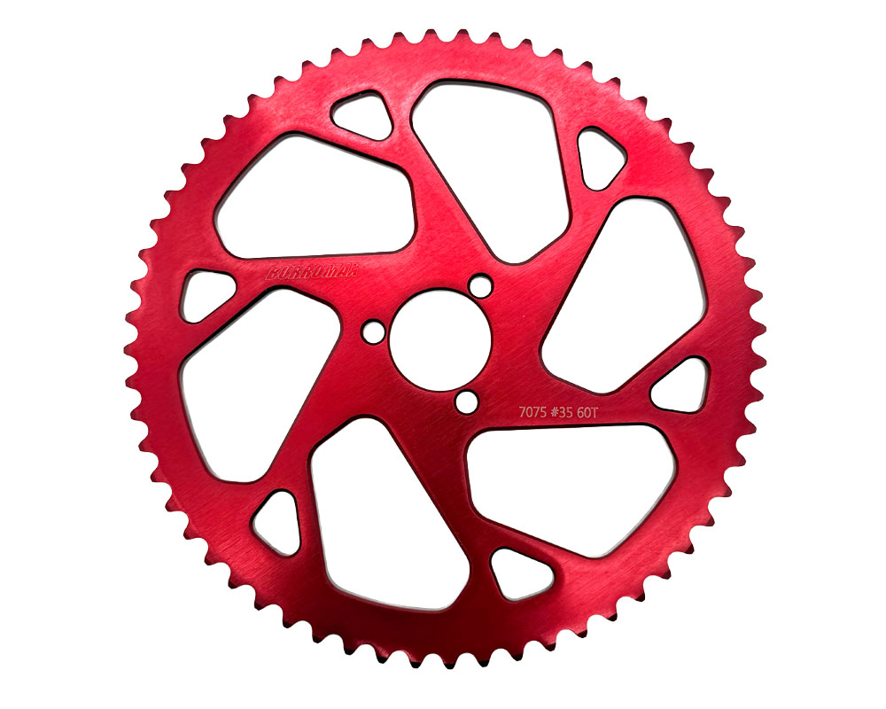 Sprocket, 60T 7075 Aluminium #35 Chain, 39.5mm BC- 3 Bolt, Red Anodized (Part #10318) Fits TT750R Model Year 2026 and Later