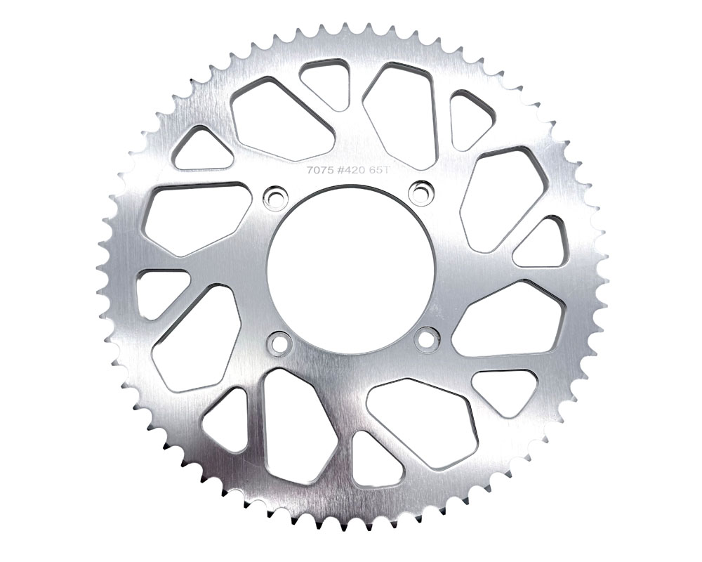 Sprocket, 65T 7075 Aluminum #420 Chain, 110mm BC- 90mm ID, Clear Anodized (Part #10320) Fits MX1, HRX