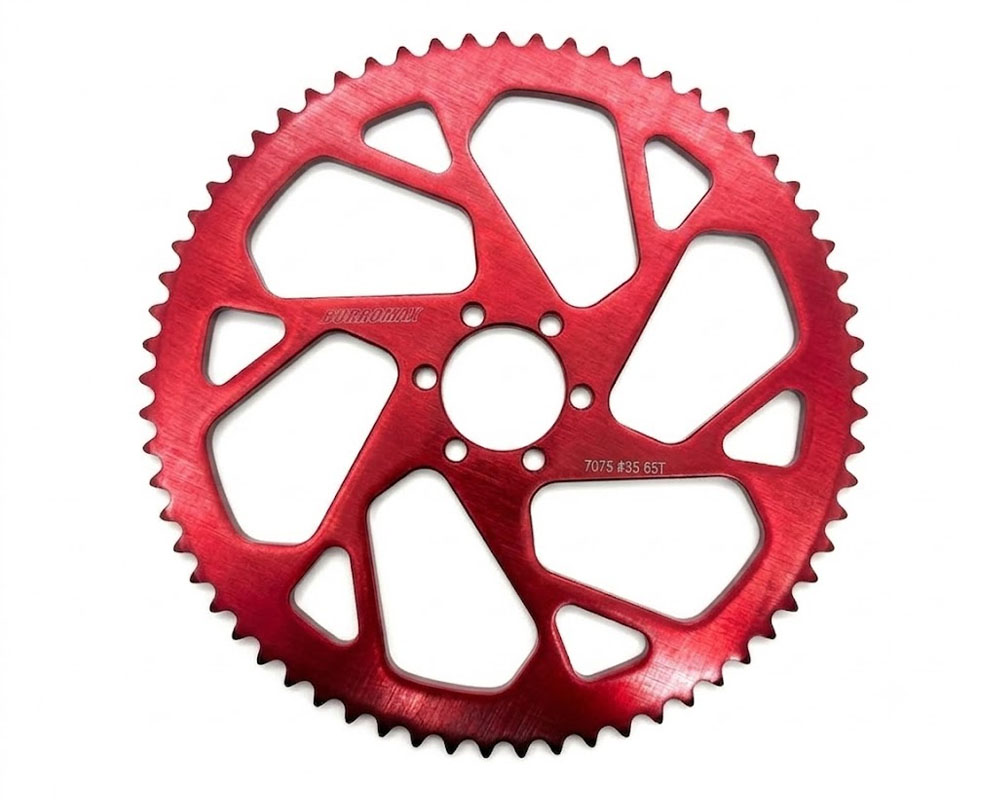 Sprocket, 65T 7075 Aluminum #35 Chain, 44mm BC- 35.1mmID, Red Anodized (Part #10326) Fits TTMAX