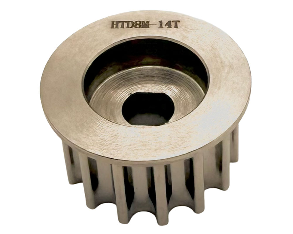 Pulley, Front, 14T 8MM Belt, 12mm Shaft with 10mm 2 Flat Drive, Nickle Plated (Part #10360) Fits TT1600R