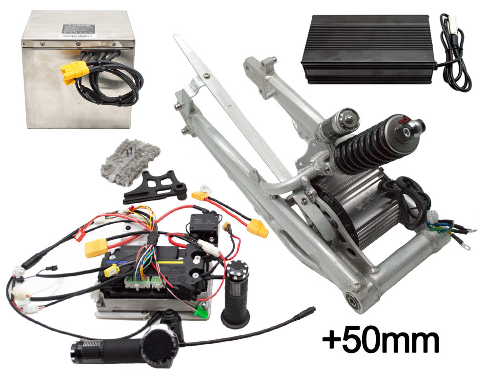 Swing Arm Kit, Performance 6kW Peak Upgrade for TT1600R, Includes 3.5Kw Motor, 50mm Over Stock Extended Aluminum Swing Arm, 230mm Shock, 100A Controller, and 52v 30ah Battery (Part #16056-52V)  Fits TT1600R
