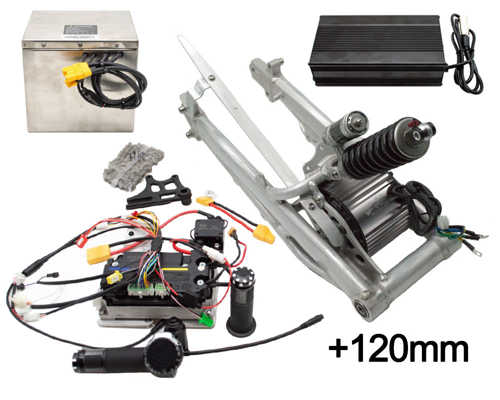 Swing Arm Kit, Performance 6kW Peak Upgrade for TT1600R, Includes 3.5Kw Motor, 120mm Over Stock Extended Aluminum Swing Arm, 230mm Shock, 100A Controller and 52v 30ah Battery (Part #16057-52V) Fits TT1600R