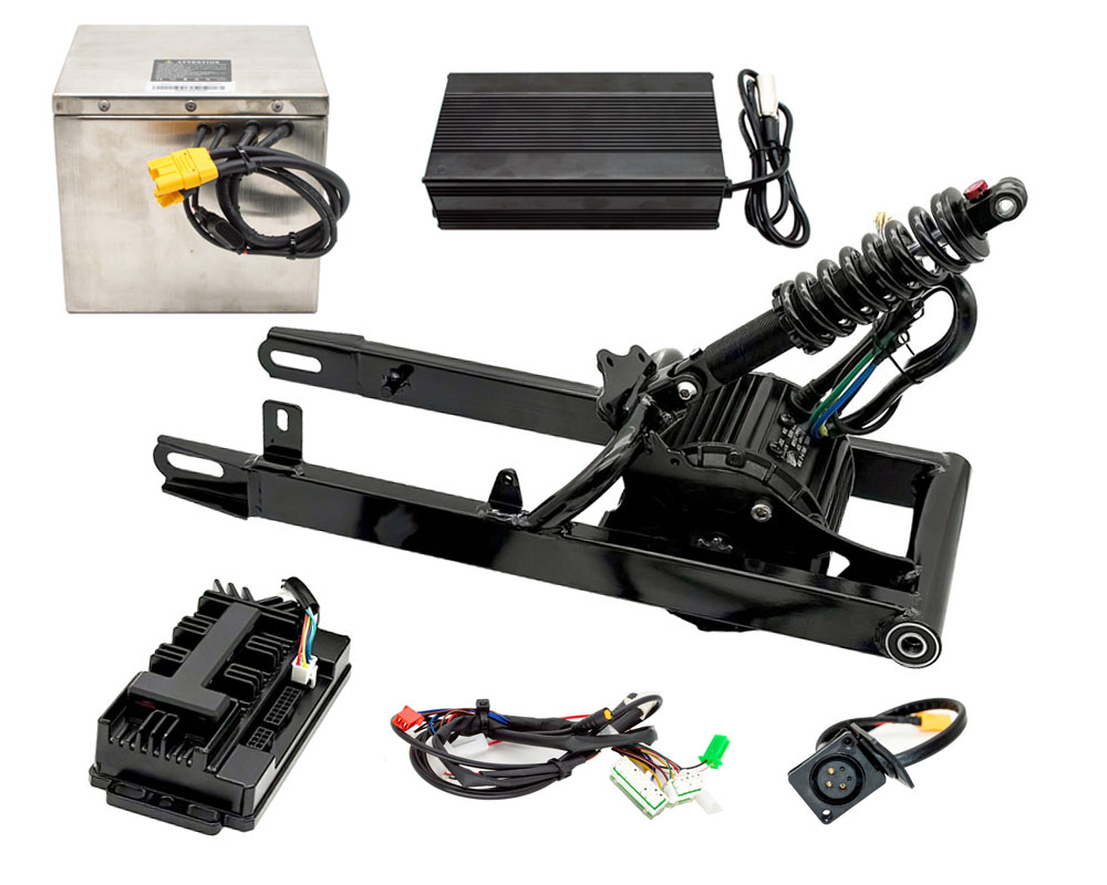 Swing Arm Kit, Performance 6Kw Peak Upgrade for TT1600R, Black, Includes 3.5 Kw Motor, 80mm Extended Steel Swing Arm, 230mm Shock, BM Controller, and 52v 30ah Battery (Part #16065-52V) Fits TT1600R