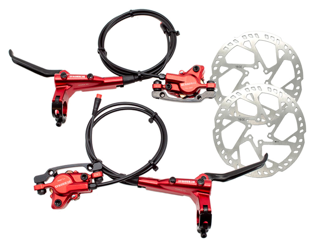 Performance Brake Kit, Hydraulic Dual Piston, Front and Rear, Includes Rotors and Hardware, Red Anodized (Part #16094-K) Fits Long Swing Arm XRA