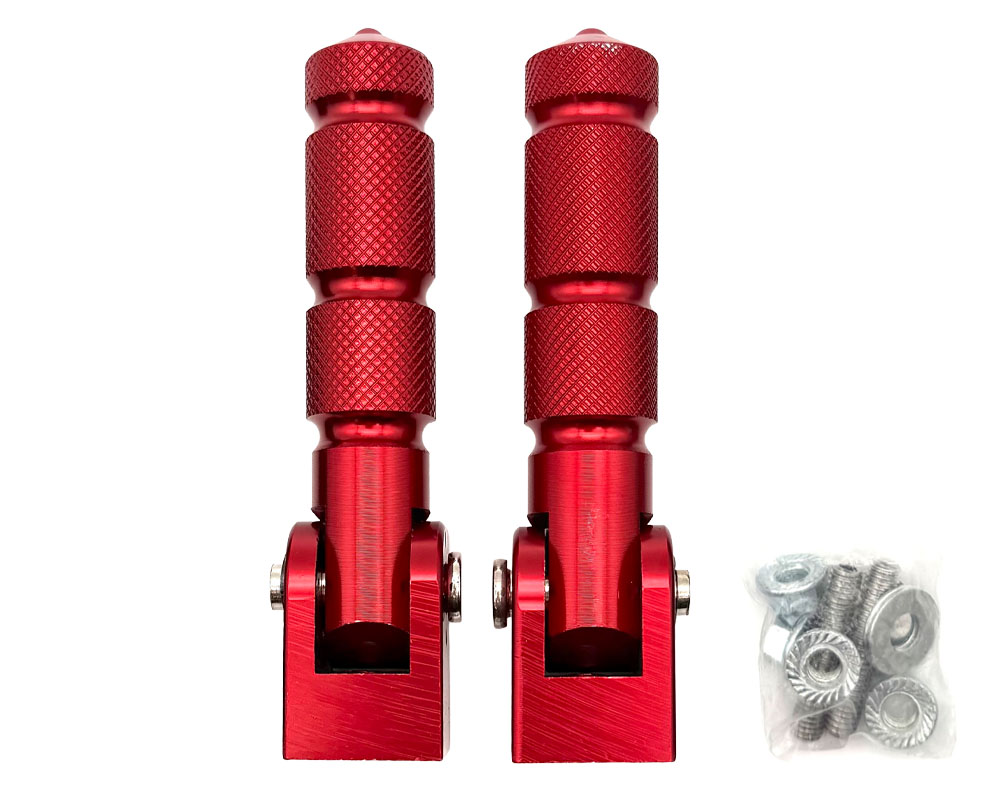 Foot Peg Set, Round Aluminum Folding Type, Red Anodized (Part #16111) Fits Various Models