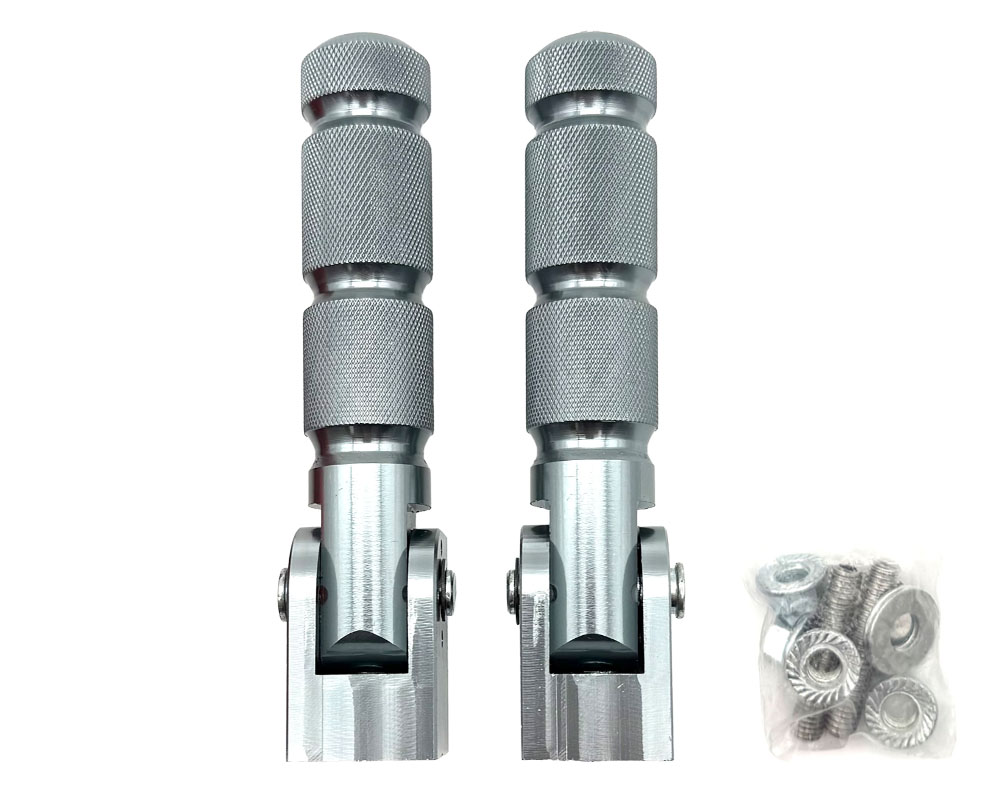 Foot Peg Set, Round Aluminum Folding Type, Clear Aluminum Anodized (Part #16113) Fits Various Models