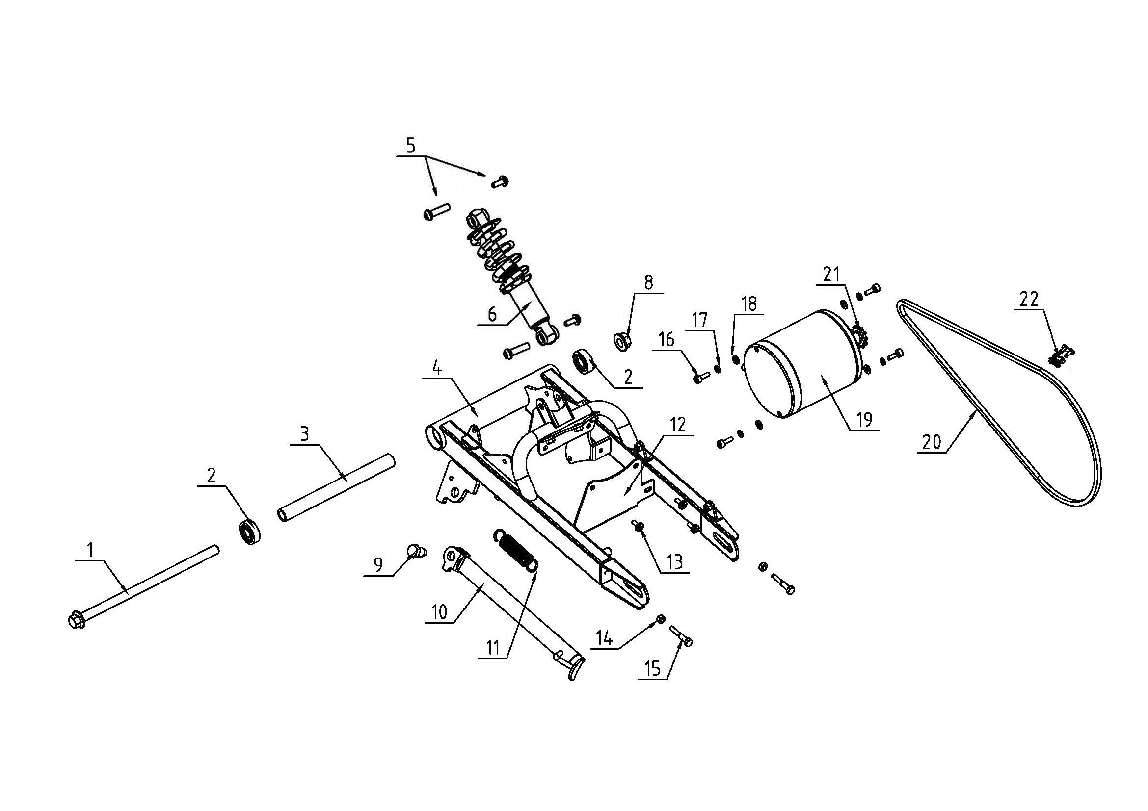 tt1600r-2021-2025Rear Fork, Shock, Motor, Chain and Kickstand