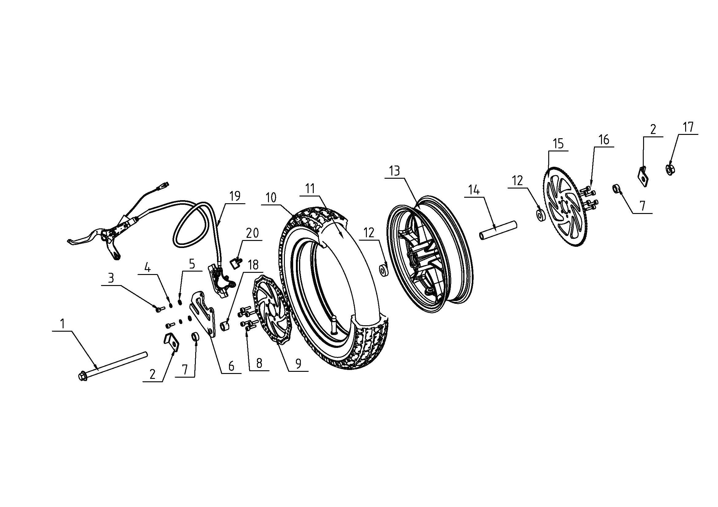 Rear Brake Assembly, Complete with Line and Caliper, Left Side (Part #10185) Fits TT1600R - 3