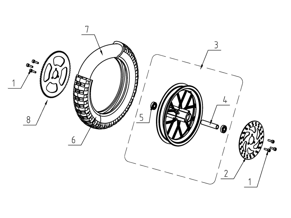 Wheel Assembly, Front or Rear, 12.5x2.75, Silver (#3, #4, #5) (Part #10061) Fits TT250, TT350R - 2