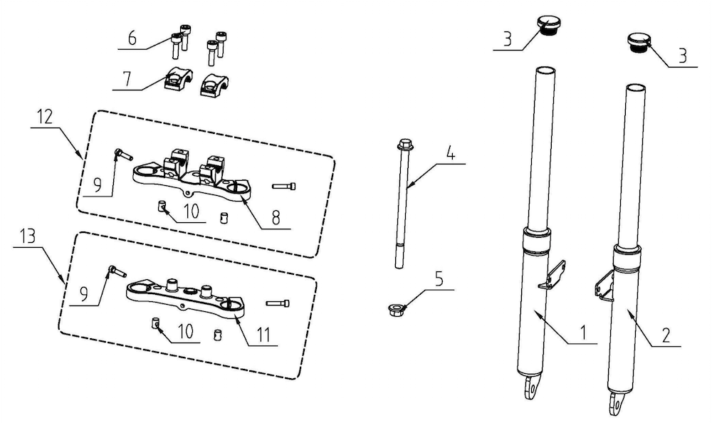 Fork Leg Assembly, Left Side Black (Part #10044) Obsolete use 10166 Kit - 2