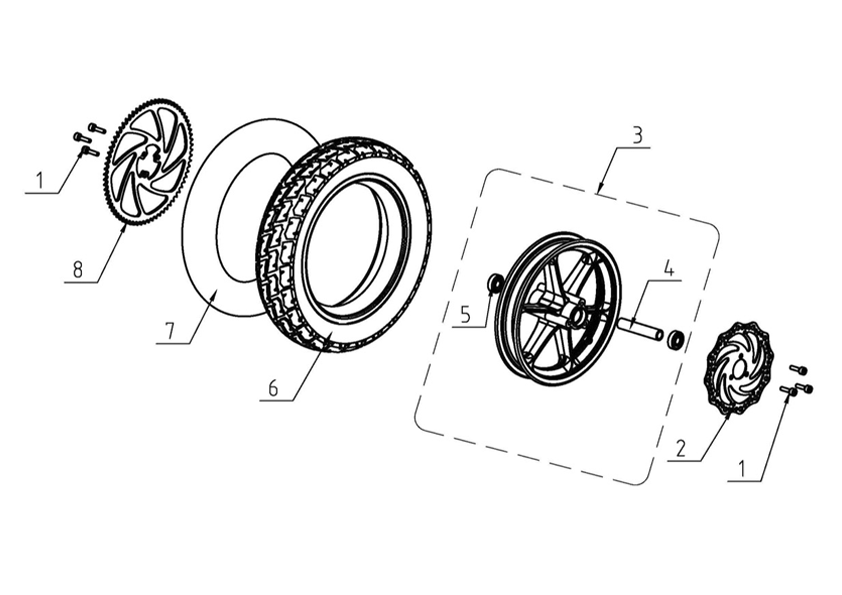 tt750r-2022-2025Rear Wheel, Sprocket and Rotor