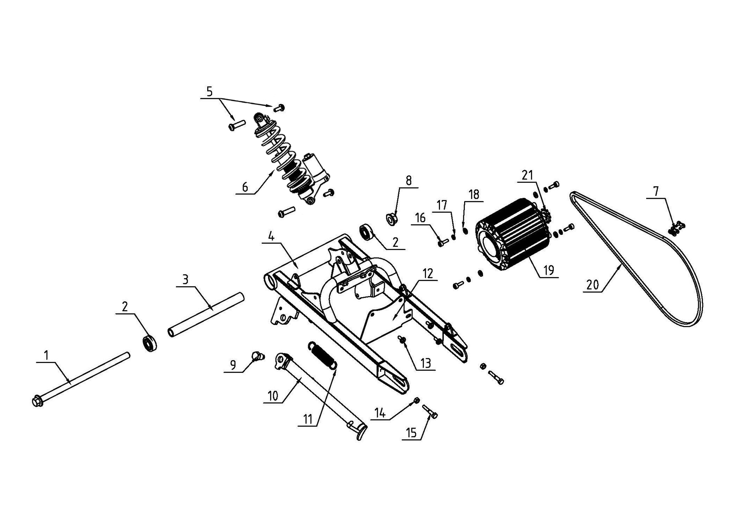 ttmax-2024-2025Rear Fork, Shock, Motor, Chain and Kickstand