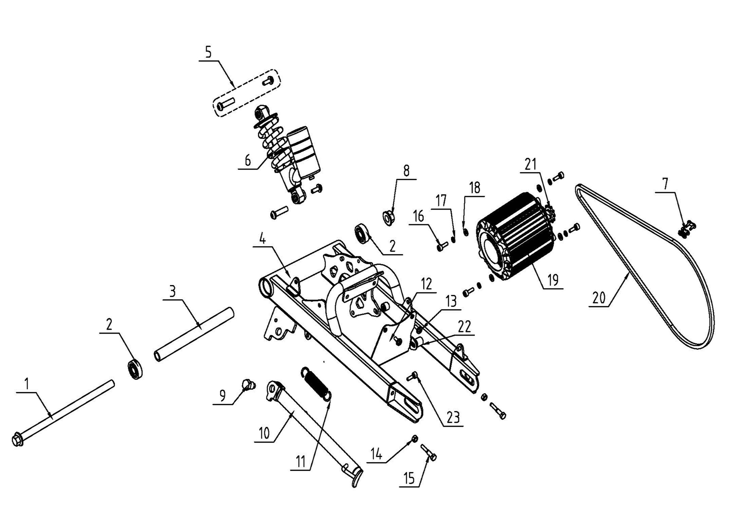 ttmax-2026-laterRear Fork, Shock, Motor, Chain and Kickstand
