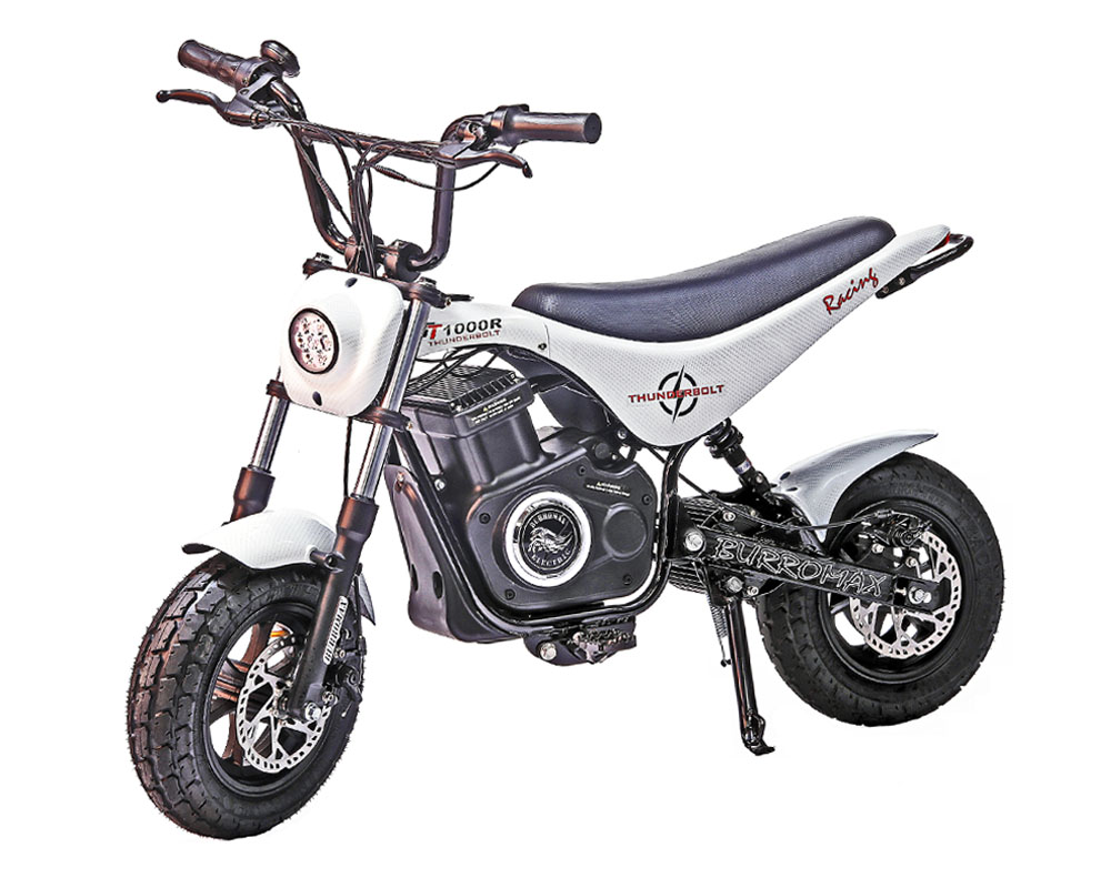Electric Mini Bike, TT1000R Lithium Ion Powered, (Color: White Carbon Fiber)