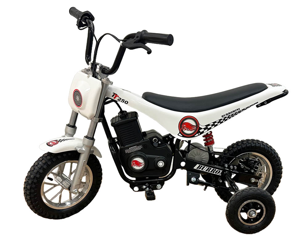 Electric Mini Bike, TT250 with Training Wheels Accessory Kit (Color: White with Training Wheels)