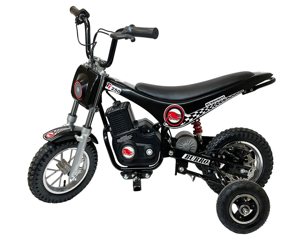 Electric Mini bike, TT250 with Training Wheels Accessory Kit (Color: Black with Training Wheels)-1